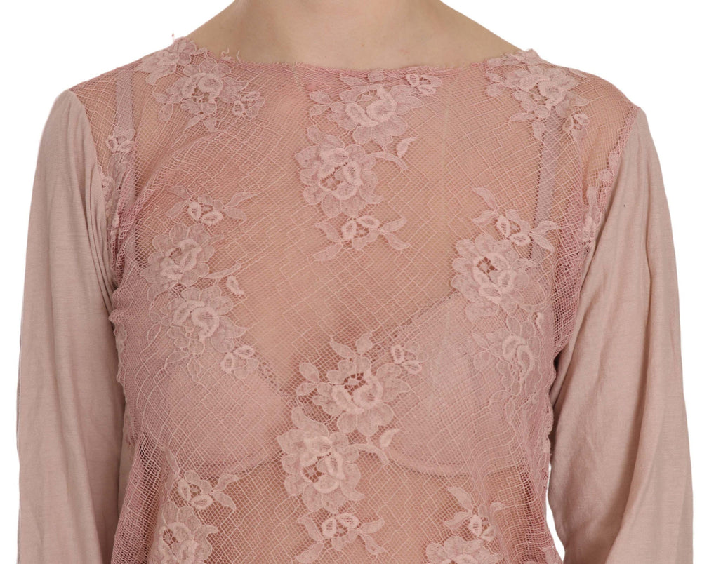 PINK MEMORIES Pink Lace See Through Long Sleeve Blouse