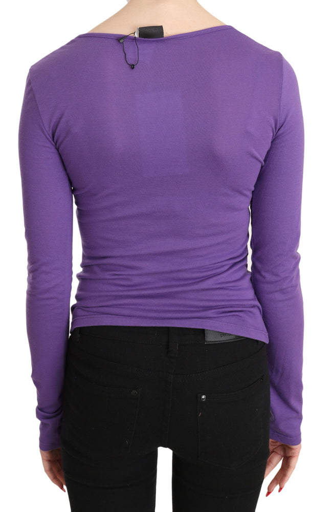 Purple Exte Crystal Embellished Long Sleeve Top Blouse