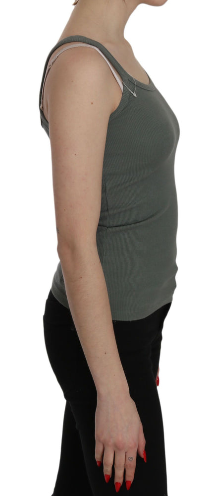 PINK MEMORIES Green Spaghetti Strap Slim Fit Casual Tank Top Blouse