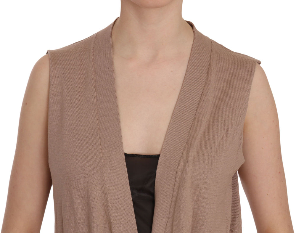 PINK MEMORIES Brown 100% Cotton Sleeveless Cardigan Top Vest