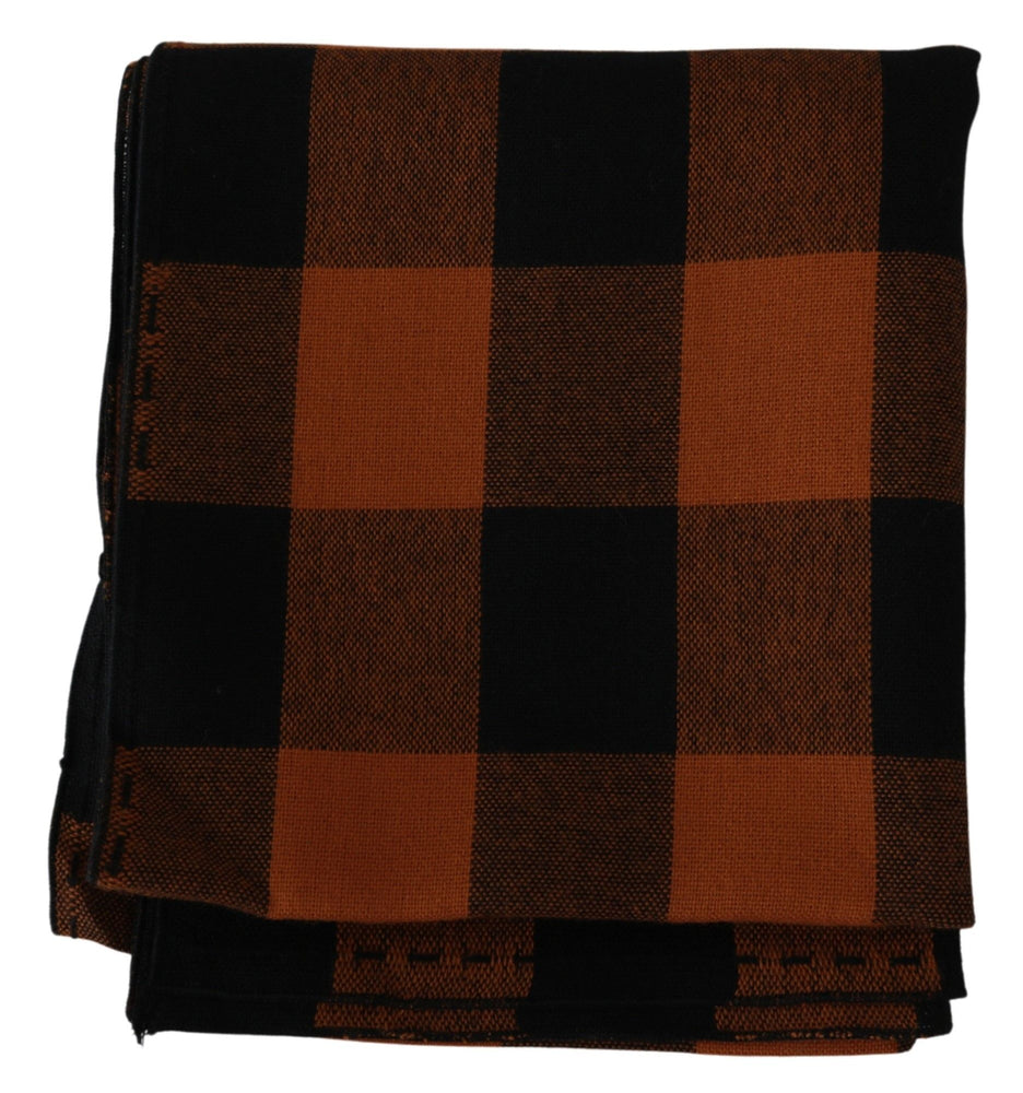 Costume National Orange Check Neck Wrap Shawl Scarf