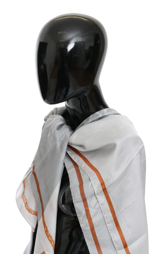 Costume National Gray Red Silk Shawl Foulard Wrap Scarf