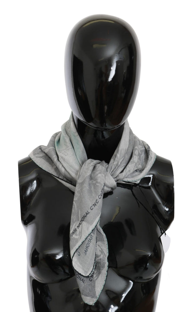 Costume National Gray Silk Shawl Foulard Wrap Scarf