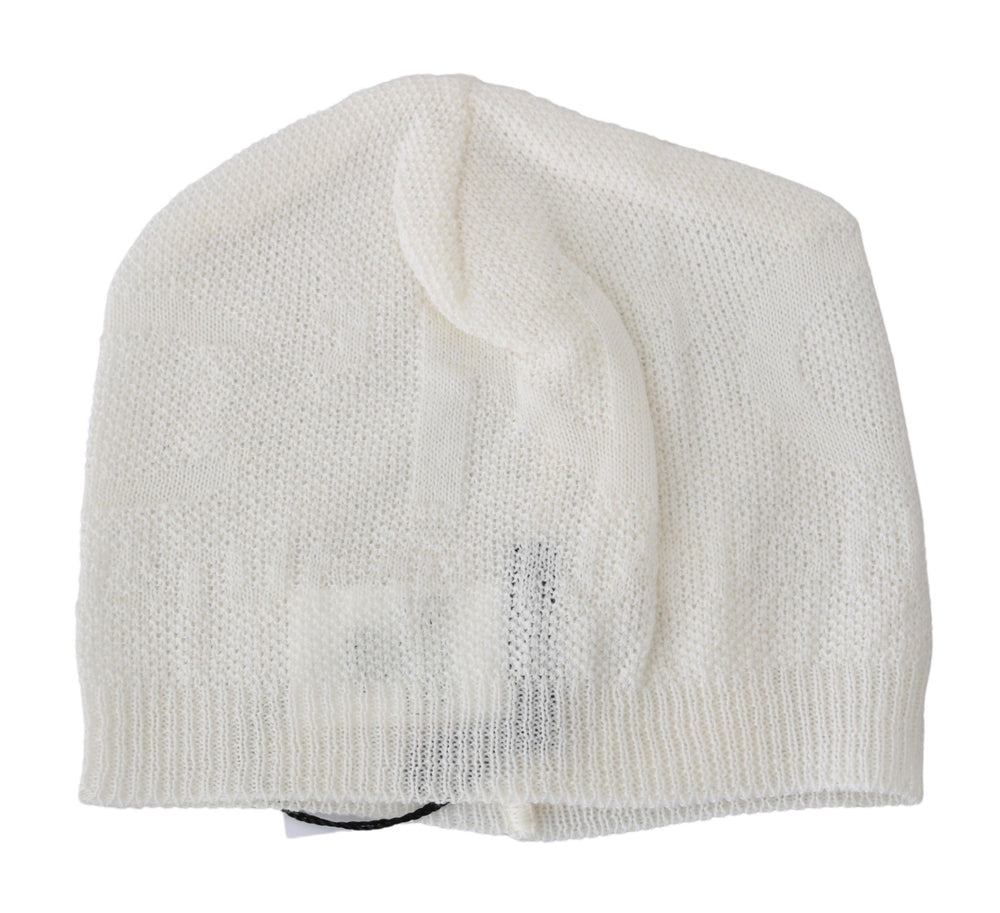 Costume National Beanie White Wool Blend Branded Hat