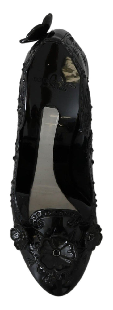 Dolce & Gabbana Black Floral Crystal CINDERELLA Heels Shoes