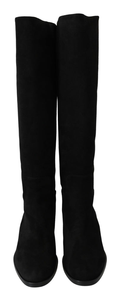 Dolce & Gabbana Black Suede Knee High Flat Boots Shoes