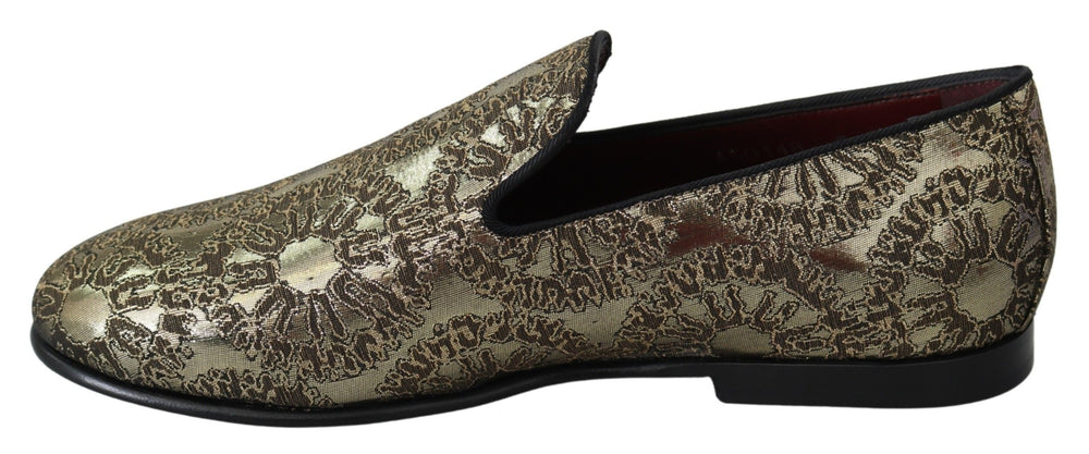 Dolce & Gabbana Gold Jacquard Flats Mens Loafers Shoes
