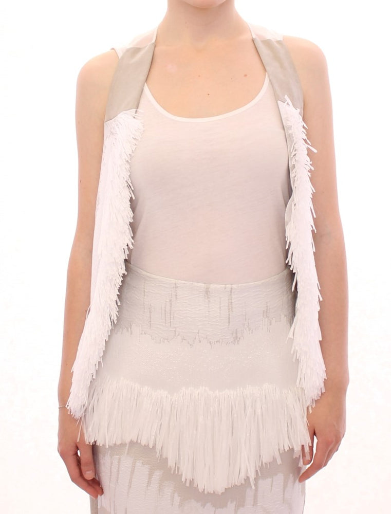 Arzu Kaprol White Lashes Open Back Vest Jacket