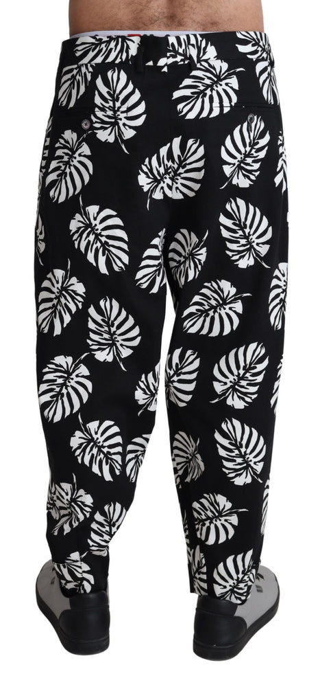 Dolce & Gabbana Black Leaf Cotton Stretch Trouser Pants Pants