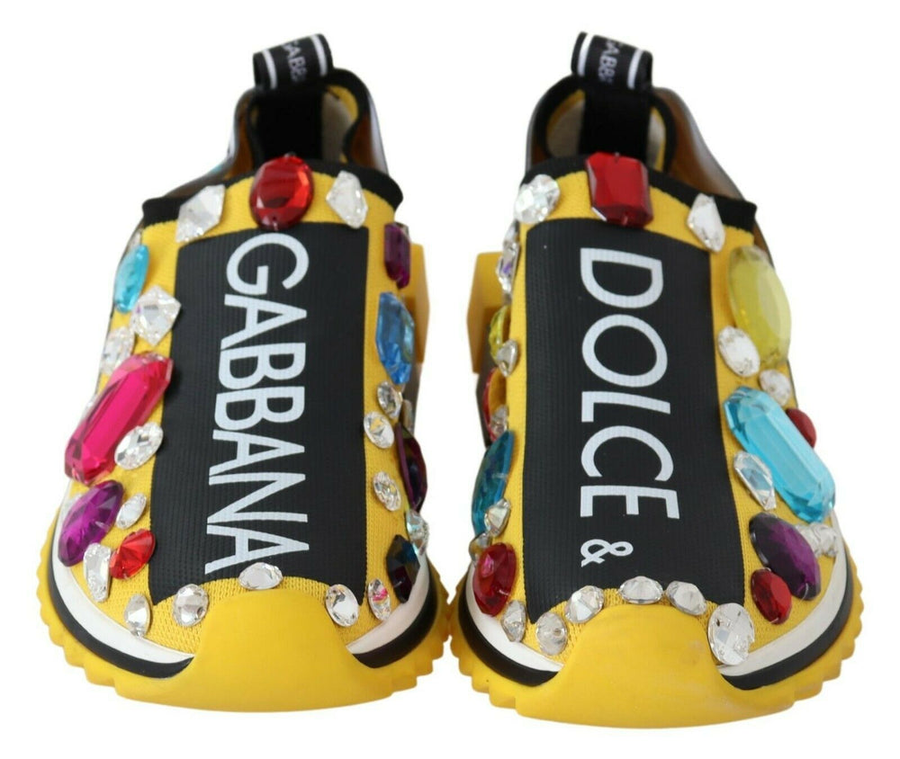 Dolce & Gabbana Yellow Multicolor Crystals Sneakers Shoes