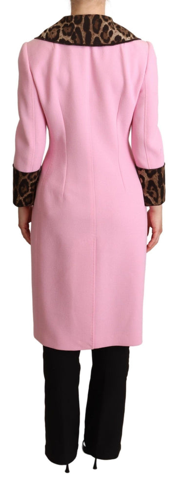 Dolce & Gabbana Pink Leopard Wool Trenchcoat Jacket
