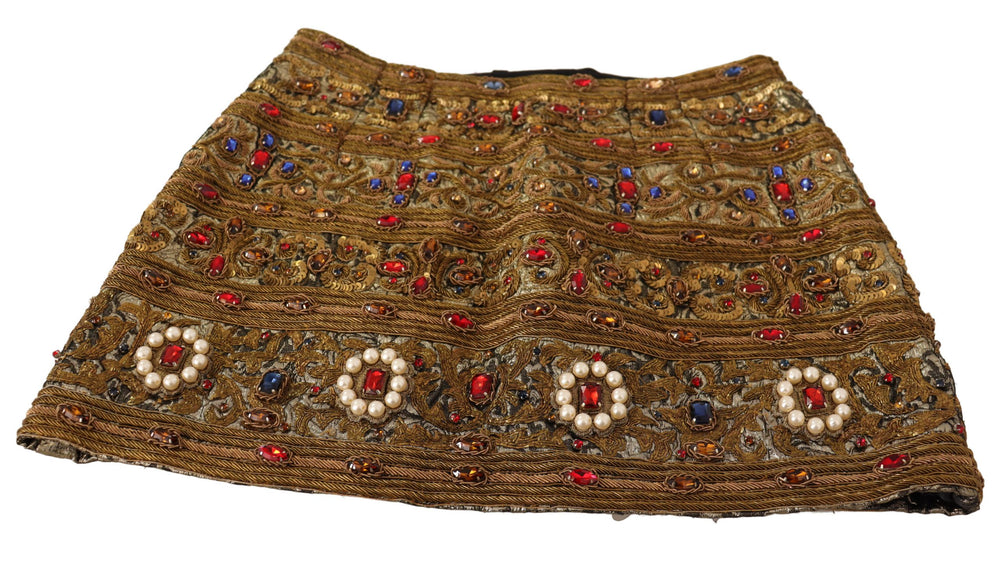 Dolce & Gabbana Gold Crystal Jacquard High Waist Skirt