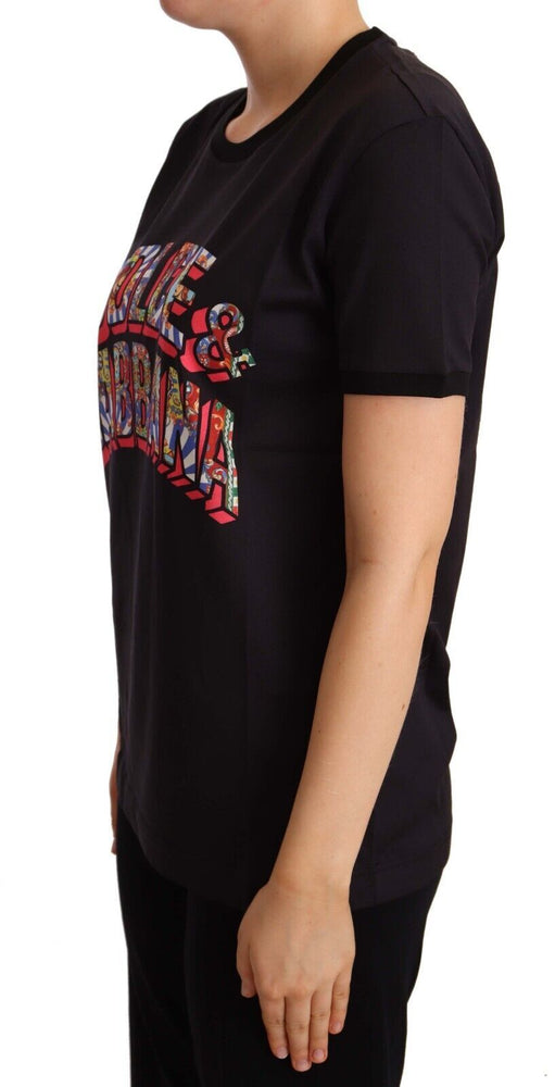 Dolce & Gabbana Black Cotton Large Print Top Crewneck T-shirt