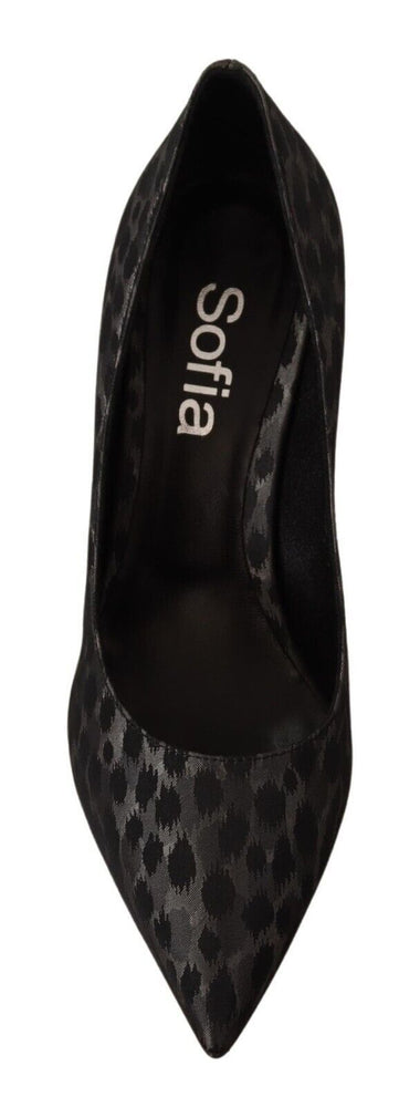 Sofia Black Leopard Leather Stiletto High Heels Pumps Shoes