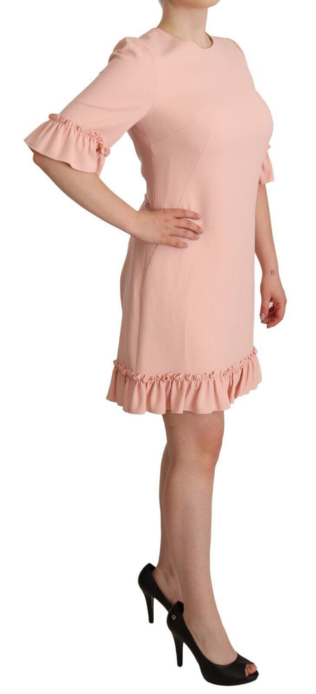 Dolce & Gabbana Pink Ruffled Sleeves Viscose Sheath Dress