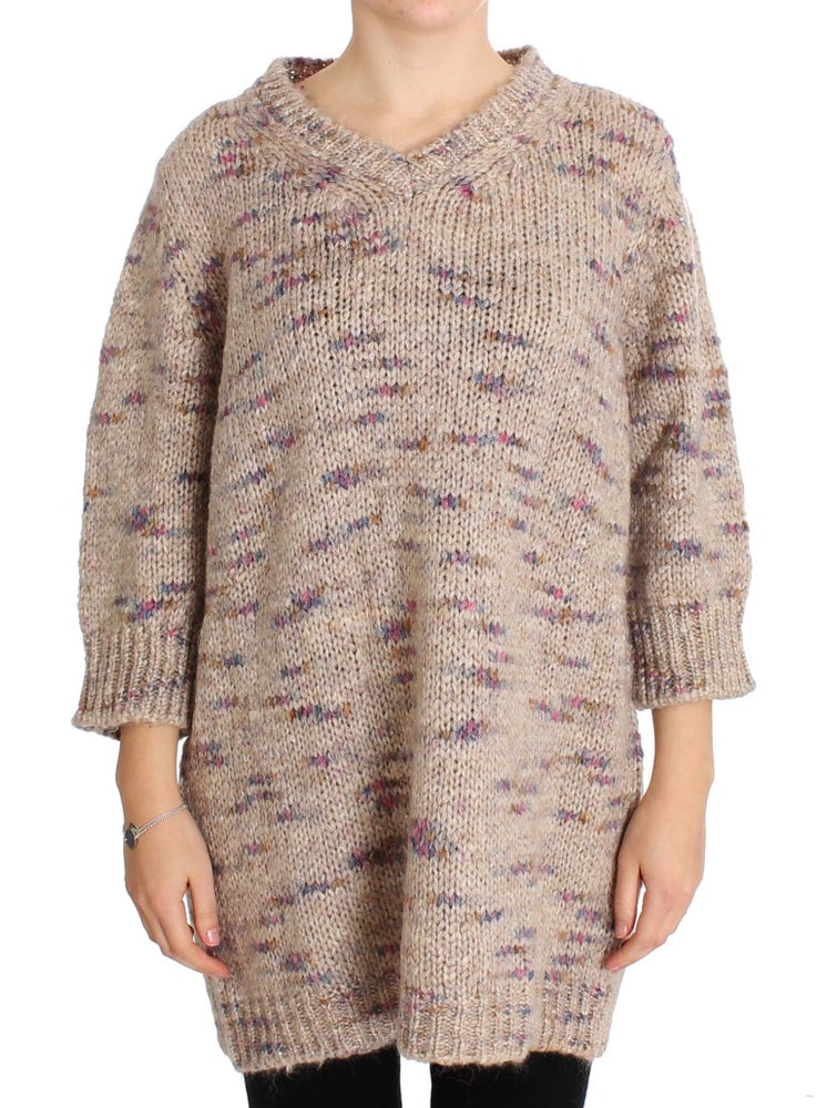 PINK MEMORIES Beige Wool Blend Knitted Oversize Sweater