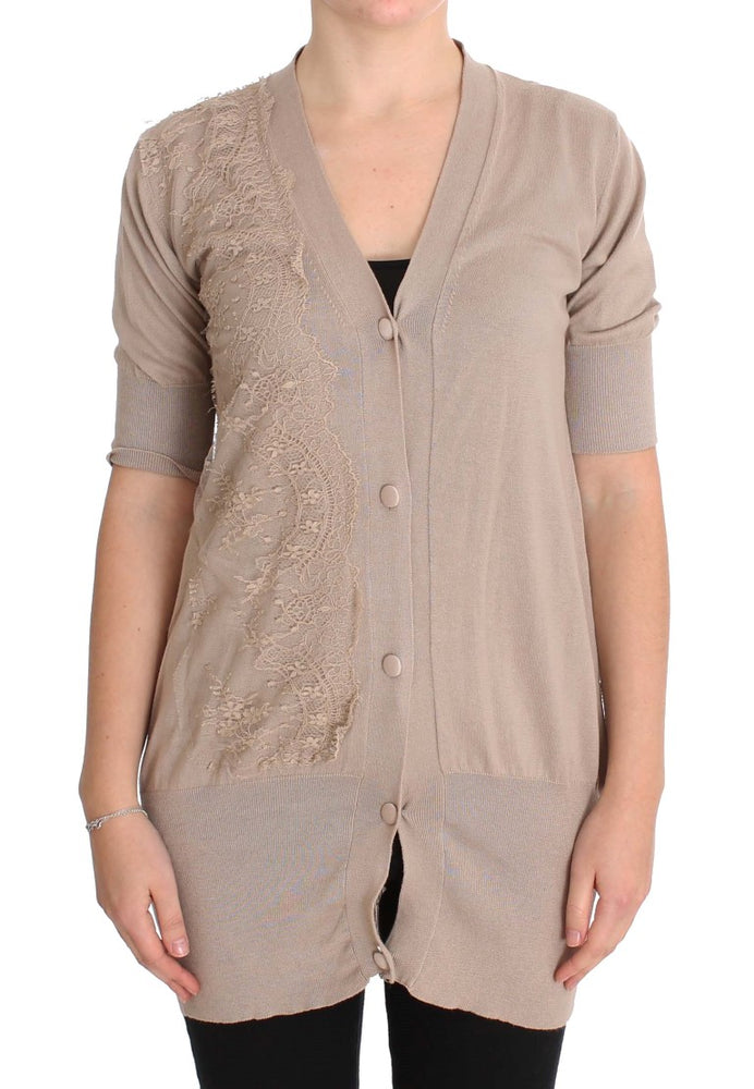 PINK MEMORIES Pink Lace Cotton Cardigan Sweater