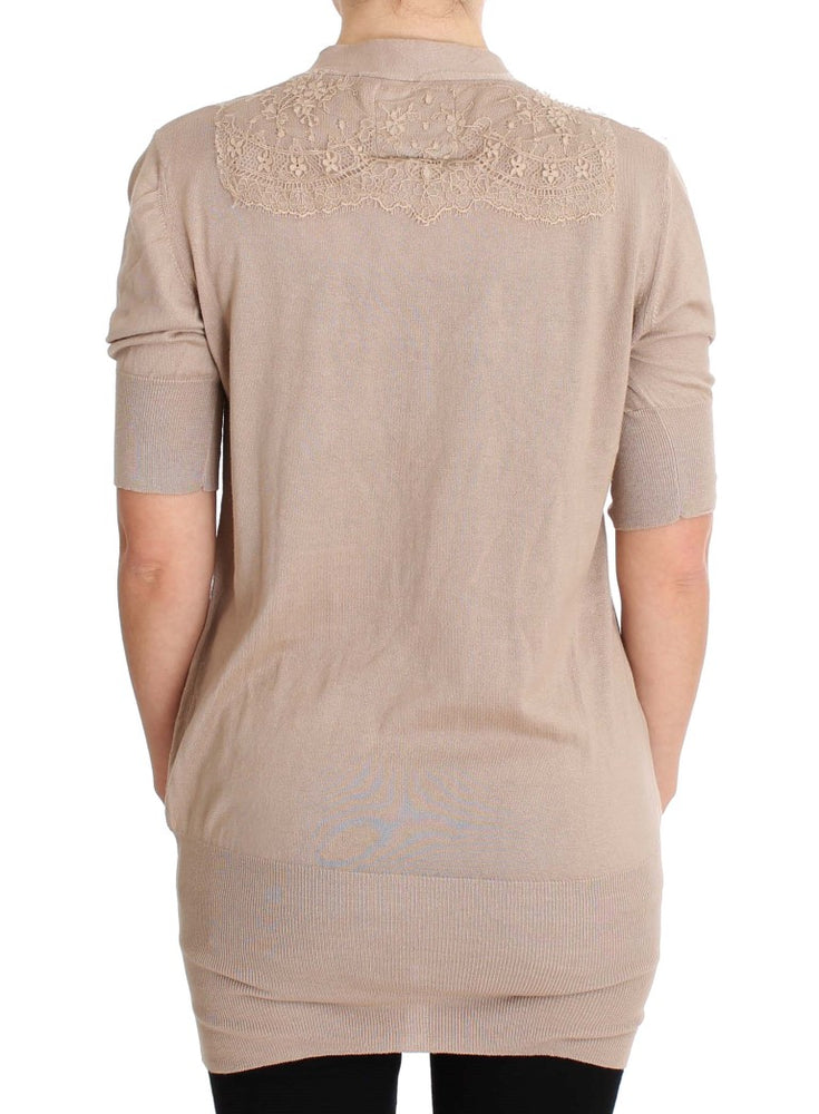 PINK MEMORIES Pink Lace Cotton Cardigan Sweater