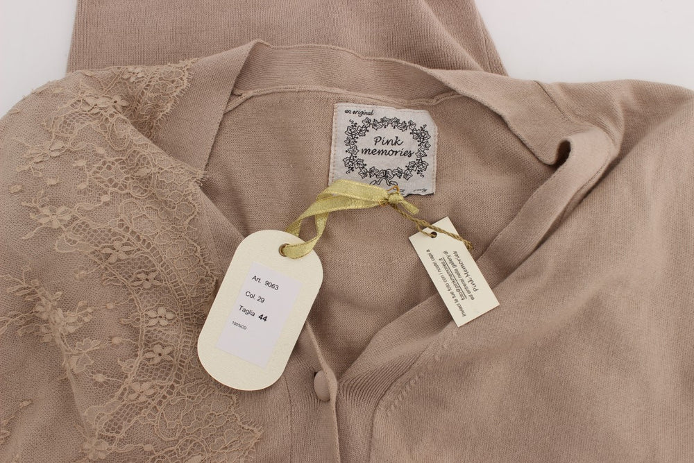 PINK MEMORIES Pink Lace Cotton Cardigan Sweater