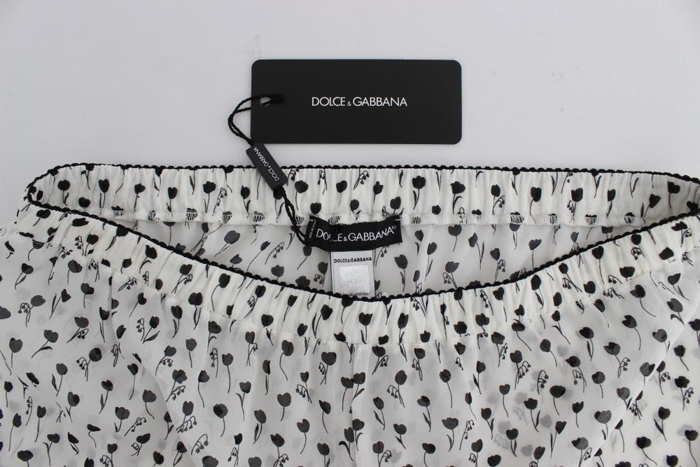 Dolce & Gabbana White Black Floral Lace Silk Sleepwear Shorts