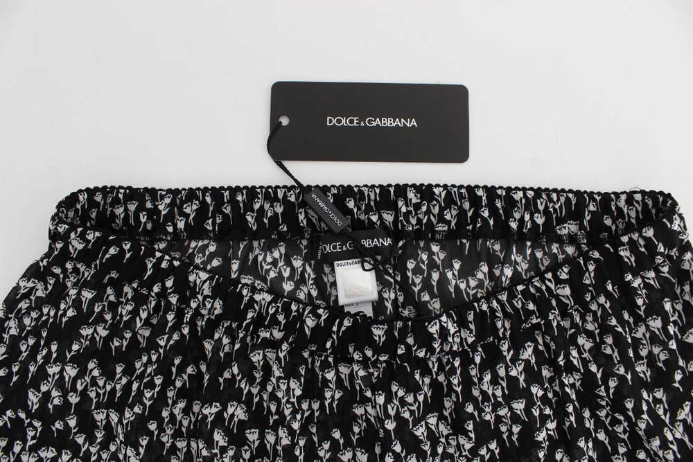 Dolce & Gabbana Black White Floral Lace Silk Sleepwear Shorts