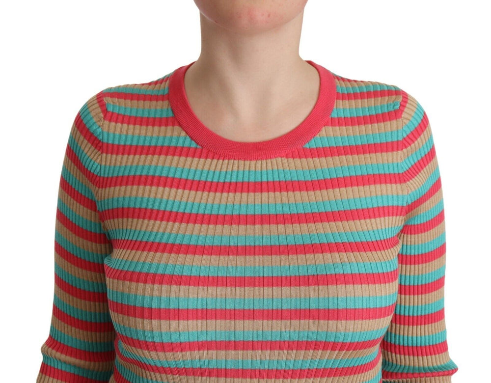 Dolce & Gabbana Multicolor Stripes Silk Crew Neck Pullover Top