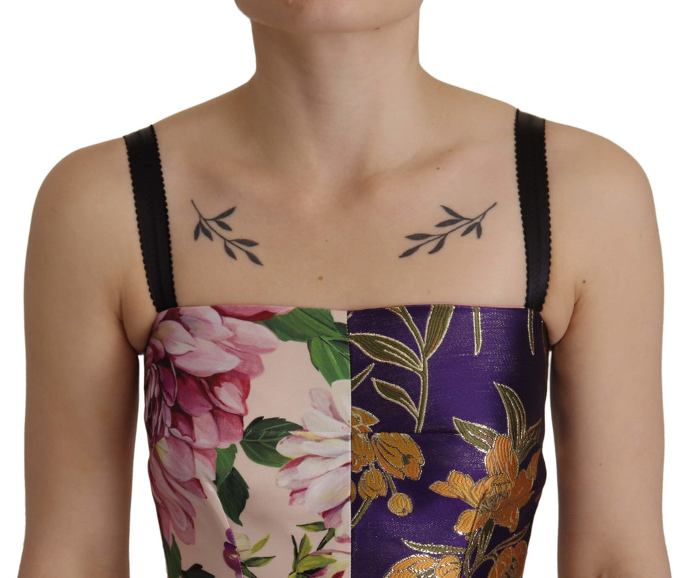 Dolce & Gabbana Dress Midi Patchwork Floral Jaquard Silk