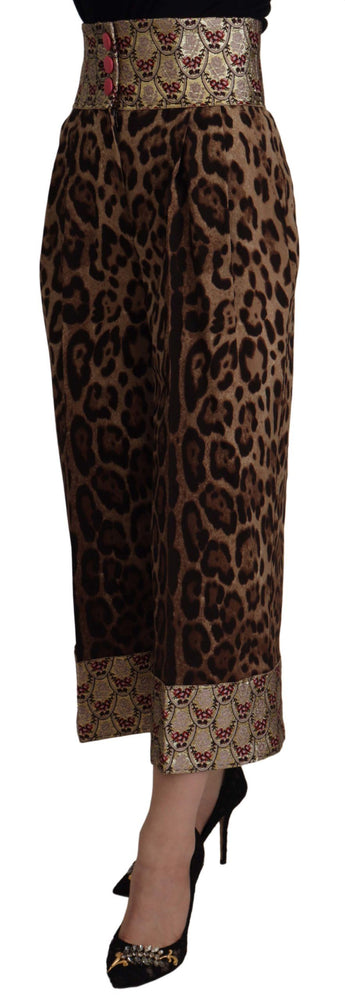 Dolce & Gabbana Brown Leopard Gold Jacquard High Waist Pants
