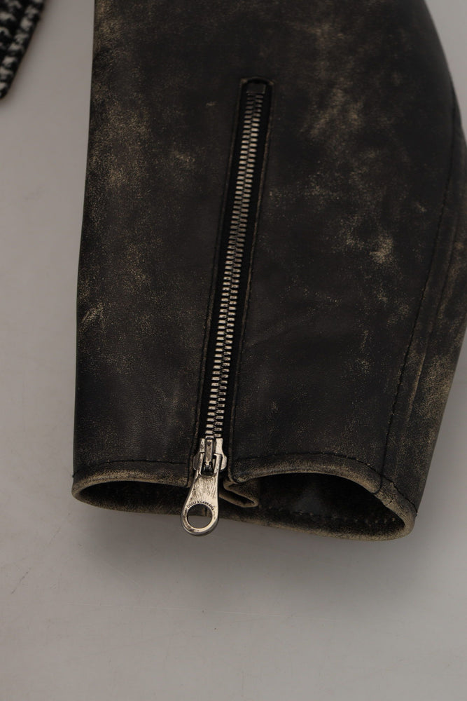 Dolce & Gabbana Black Houndstooth Polyester Bomber Jacket