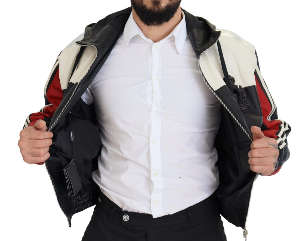 Dolce & Gabbana Black Leather Hooded Blouson Coat Jacket