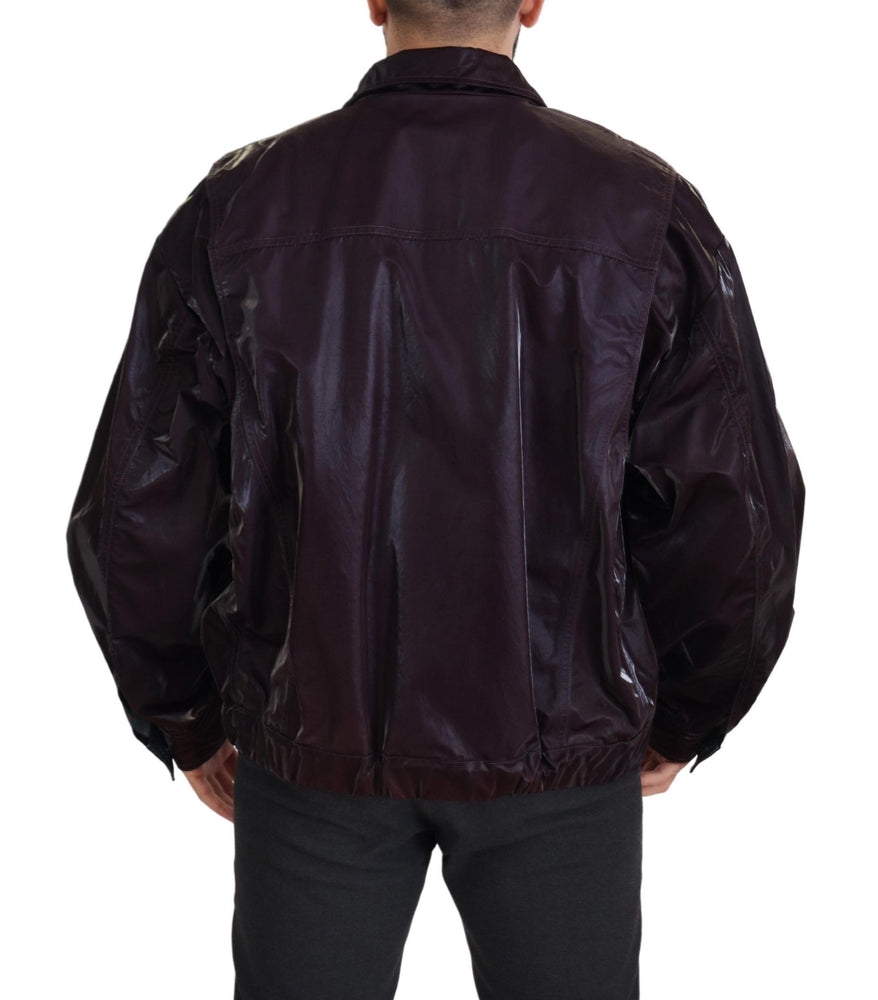 Dolce & Gabbana Bordeaux Nylon Collared Men Coat Jacket