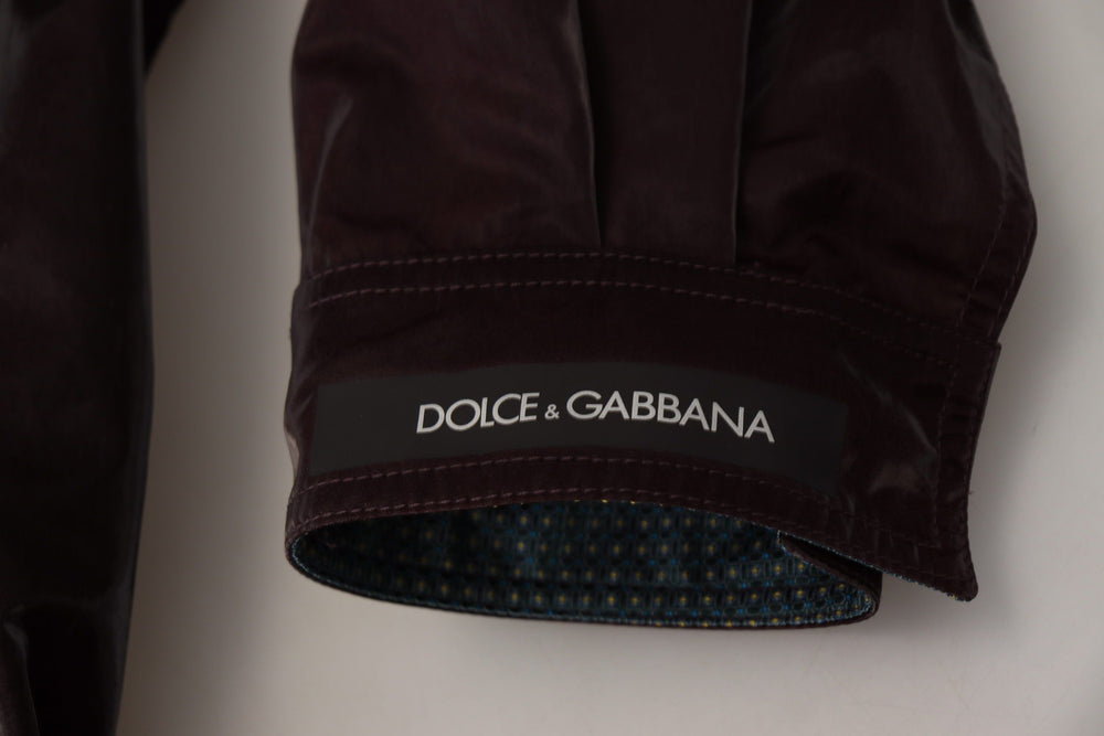 Dolce & Gabbana Bordeaux Nylon Collared Men Coat Jacket