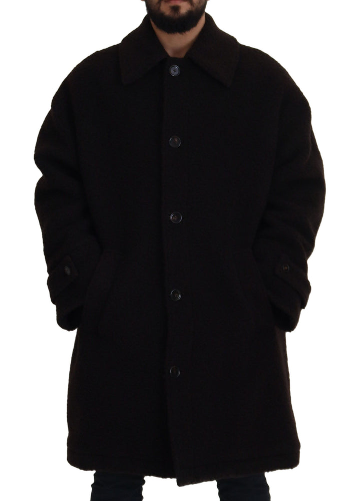 Dolce & Gabbana Black Alpaca Button Down Trench Coat Jacket