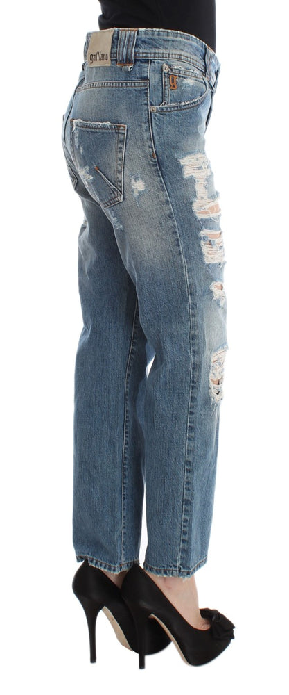 John Galliano Blue Wash Cotton Boyfriend Fit Cropped Jeans
