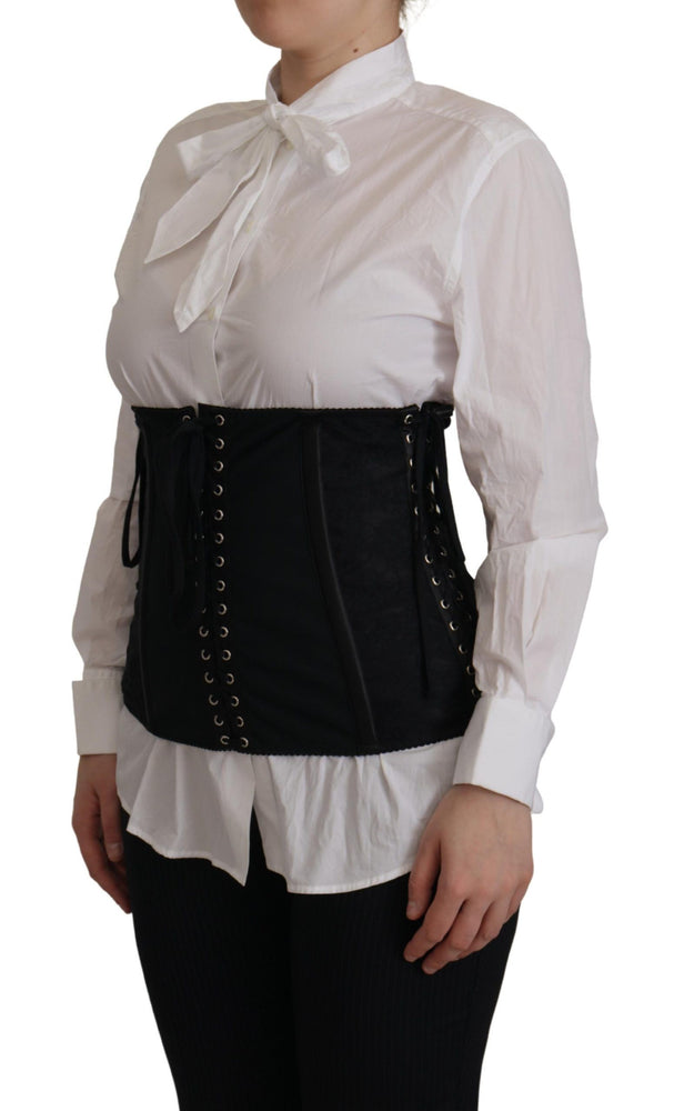 Dolce & Gabbana Black Corset Belt Stretch Waist Strap Top