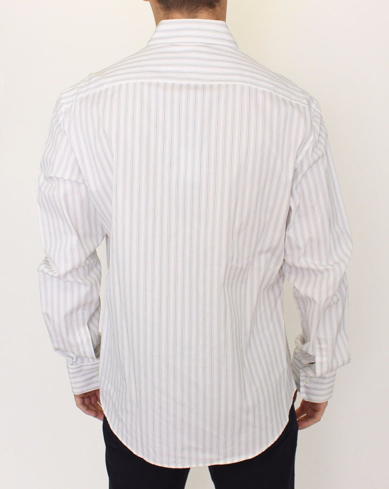 Ermanno Scervino White Black Striped Regular Fit Casual Shirt