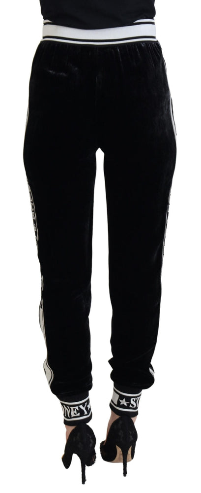 Dolce & Gabbana Black DG Logo Velvet Trouser Pants