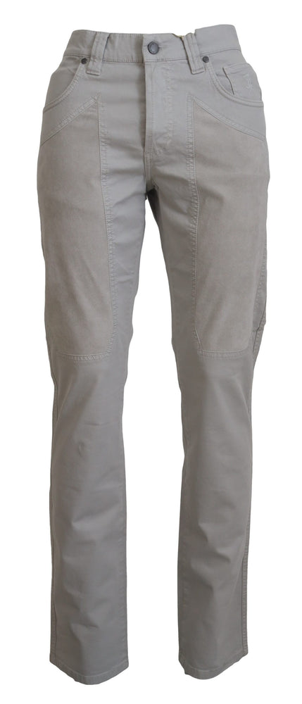Jeckerson Gray Cotton Tapered Men Casual Pants