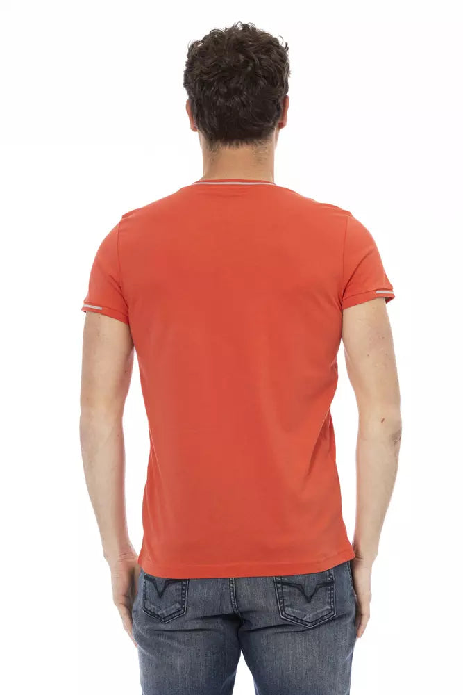 Trussardi Action Orange Cotton Men V-Neck T-Shirt