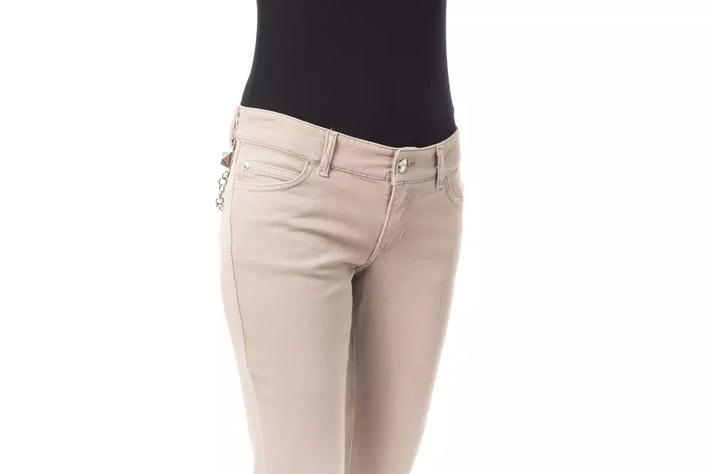 BYBLOS Beige Cotton Women Pant with Back Pocket Chain