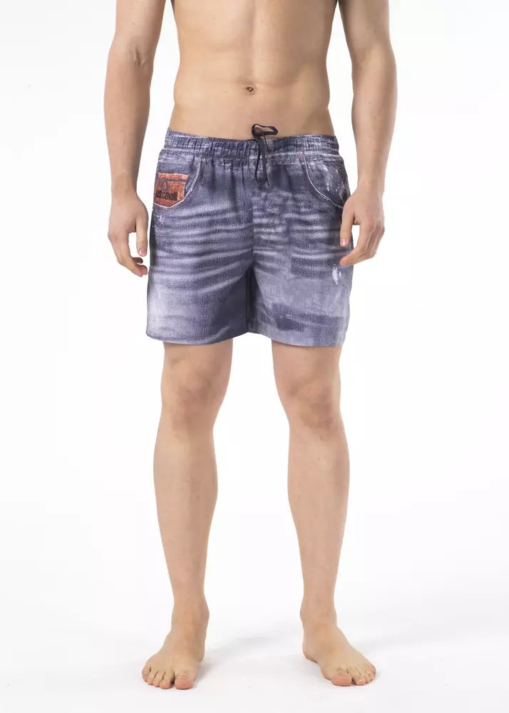 Just Cavalli Blue Polyester Men Swimwear Short