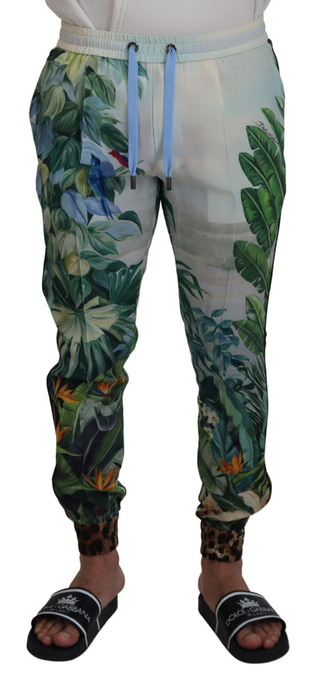 Dolce & Gabbana White Floral Printed Men Jogger Pants