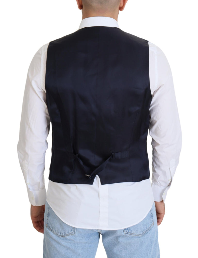 Dolce & Gabbana Dark Blue Wool Stretch Waistcoat Formal Vest