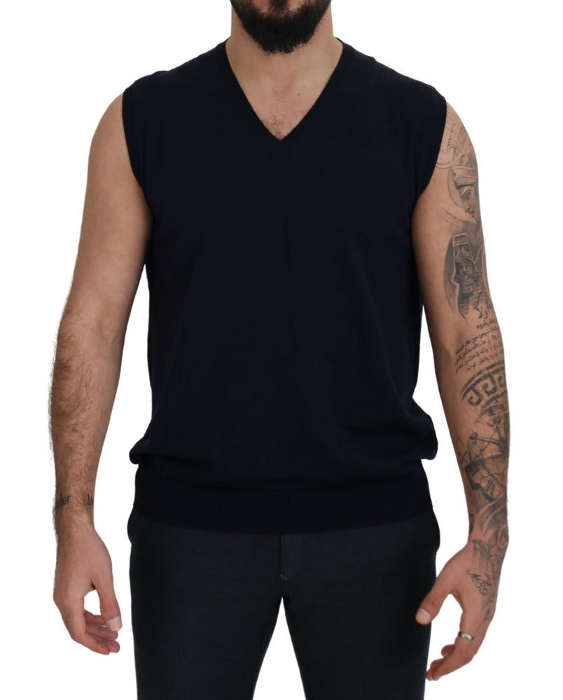 Paolo Pecora Milano Black Cotton V-neck Sleeveless Tank T-shirt