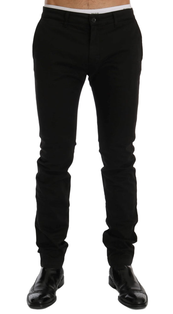 GF Ferre Black Cotton Stretch Chinos Pants