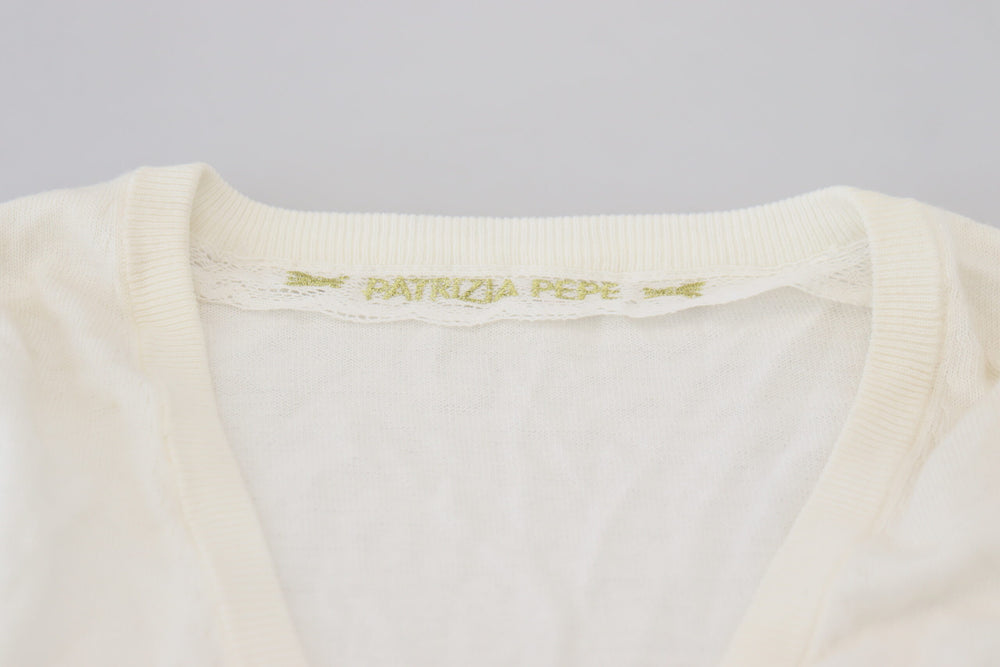 Patrizia Pepe Ivory V-Neck Long Sleeves Women Blouse Top