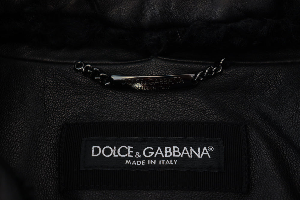 Dolce & Gabbana Black Lamb Leather Collared Men Coat Jacket