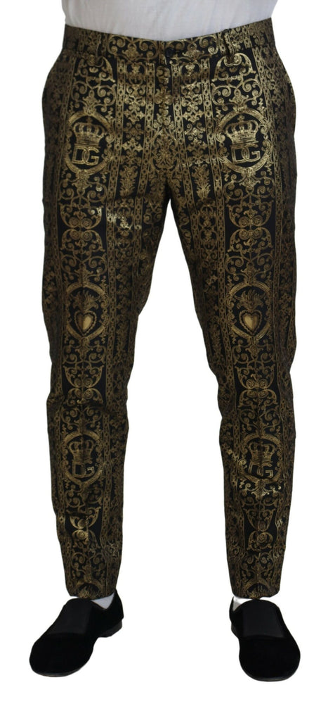 Dolce & Gabbana Black Gold Jacquard Dress Trouser Pants
