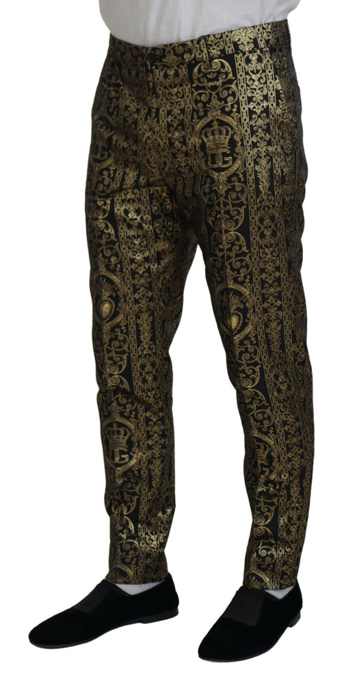 Dolce & Gabbana Black Gold Jacquard Dress Trouser Pants