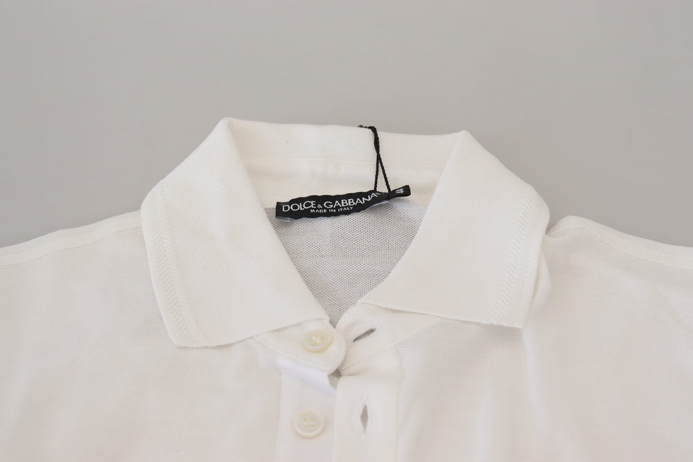 Dolce & Gabbana White Cotton Logo Short Sleeve Polo T-shirt